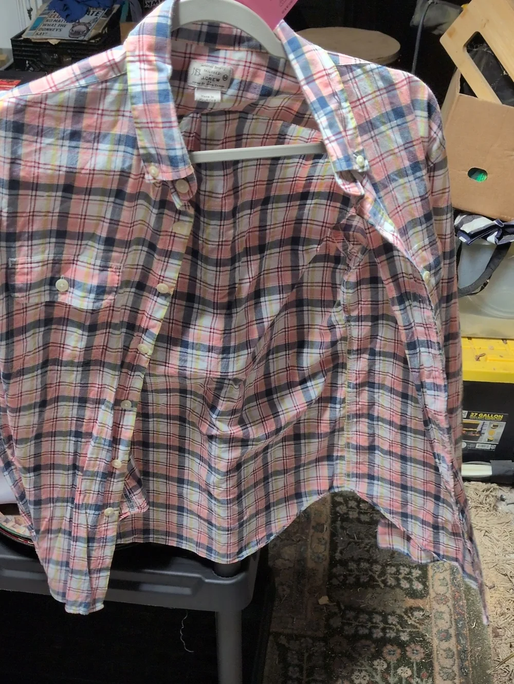 Pink Plaid Button-Down Shirt - Men's m j Crew 100 percent cotton